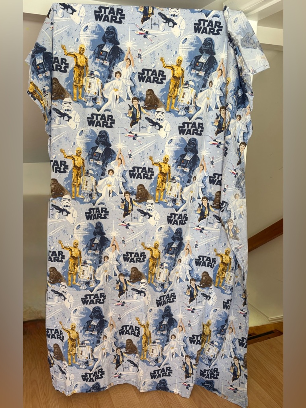 Pottery Barn Kids Star Wars Sheet Set in Light Blue with Gold Accents